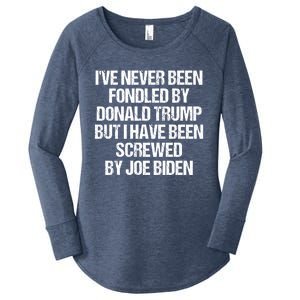 I'VE NEVER BEEN FONDLED BY DONALD TRUMP BUT I HAVE BEEN SCREWED BY JOE BIDEN Women's Perfect Tri Tunic Long Sleeve Shirt