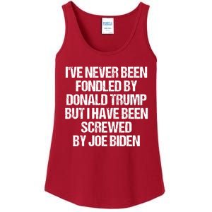 I'VE NEVER BEEN FONDLED BY DONALD TRUMP BUT I HAVE BEEN SCREWED BY JOE BIDEN Ladies Essential Tank