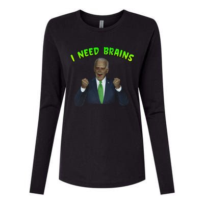 I Need Brains Creepy Funny Zombie Joe Biden Womens Cotton Relaxed Long Sleeve T-Shirt