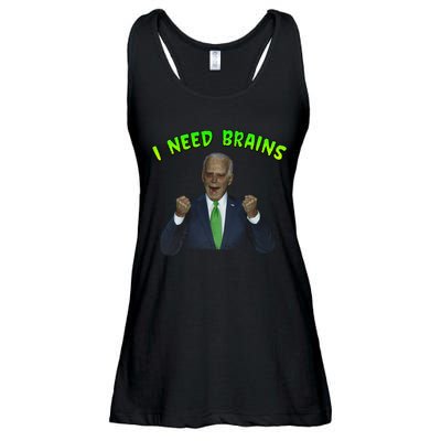 I Need Brains Creepy Funny Zombie Joe Biden Ladies Essential Flowy Tank