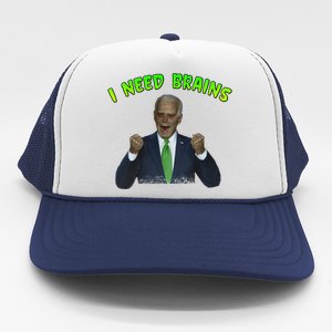 I Need Brains Creepy Funny Zombie Joe Biden Trucker Hat