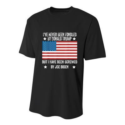 I’Ve Never Been Fondled By Donald Trump But Screwed By Biden Youth Performance Sprint T-Shirt