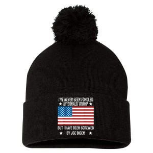 I’Ve Never Been Fondled By Donald Trump But Screwed By Biden Pom Pom 12in Knit Beanie