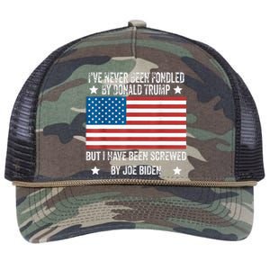 I’Ve Never Been Fondled By Donald Trump But Screwed By Biden Retro Rope Trucker Hat Cap