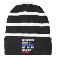 I’ve Never Been Fondled By Donald Trump But Screwed By Biden Striped Beanie with Solid Band