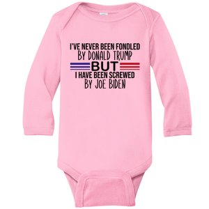 I’ve Never Been Fondled By Donald Trump But Screwed By Biden Baby Long Sleeve Bodysuit