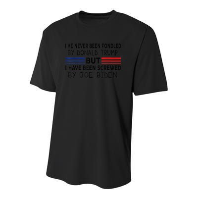 I've Never Been Fondled by Donald Trump But Screwed by Biden Youth Performance Sprint T-Shirt