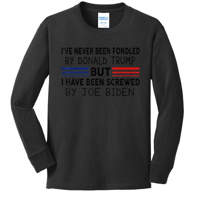 I've Never Been Fondled by Donald Trump But Screwed by Biden Kids Long Sleeve Shirt