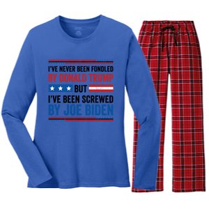 IVe Never Been Fondled By Donald Trump But Joe Biden Gift Women's Long Sleeve Flannel Pajama Set 