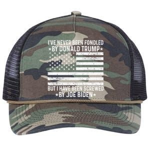 I’ve Never Been Fondled By Donald Trump But Screwed By Biden Retro Rope Trucker Hat Cap