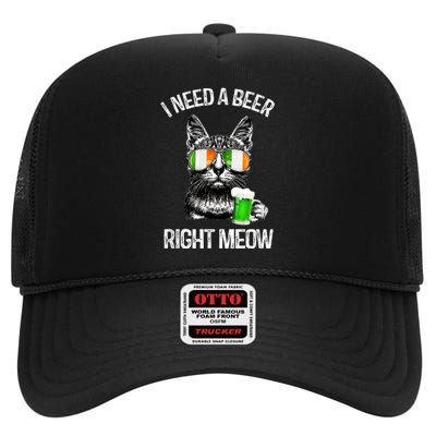 I Need Beer Right Meow Men S St Patrick S Day High Crown Mesh Back Trucker Hat