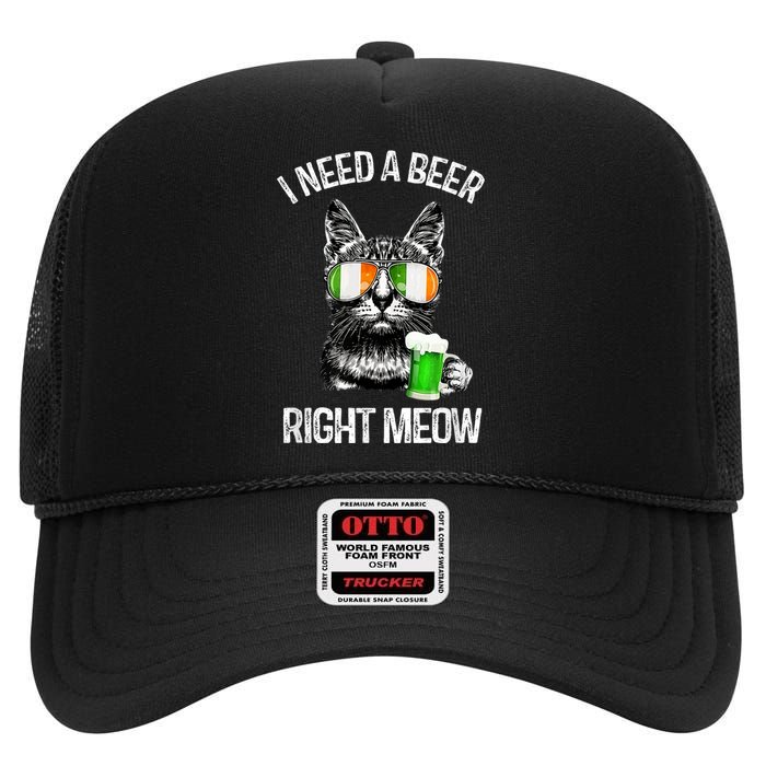 I Need Beer Right Meow Men S St Patrick S Day High Crown Mesh Back Trucker Hat