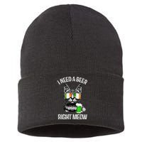 I Need Beer Right Meow Men S St Patrick S Day Sustainable Knit Beanie