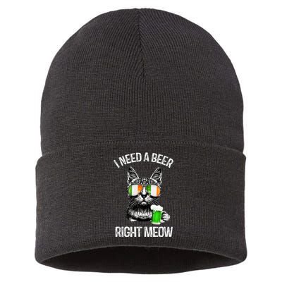 I Need Beer Right Meow Men S St Patrick S Day Sustainable Knit Beanie