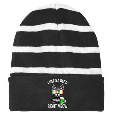 I Need Beer Right Meow Men S St Patrick S Day Striped Beanie with Solid Band