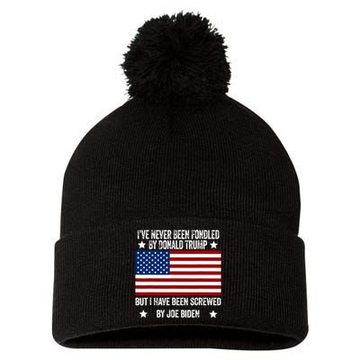 Ive Never Been Fondled By Donald Trump But Screwed By Biden Pom Pom 12in Knit Beanie