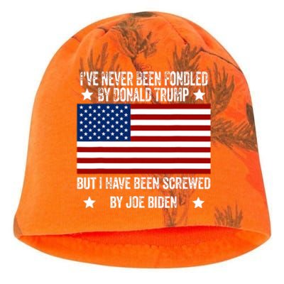 Ive Never Been Fondled By Donald Trump But Screwed By Biden Kati - Camo Knit Beanie