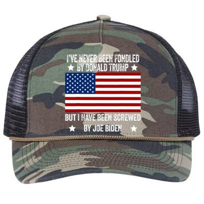 Ive Never Been Fondled By Donald Trump But Screwed By Biden Retro Rope Trucker Hat Cap