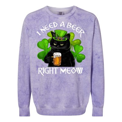 I Need Beer Right Meow Men S St Patrick S Day Colorblast Crewneck Sweatshirt