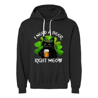 I Need Beer Right Meow Men S St Patrick S Day Garment-Dyed Fleece Hoodie