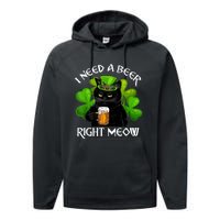 I Need Beer Right Meow Men S St Patrick S Day Performance Fleece Hoodie