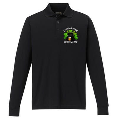 I Need Beer Right Meow Men S St Patrick S Day Performance Long Sleeve Polo