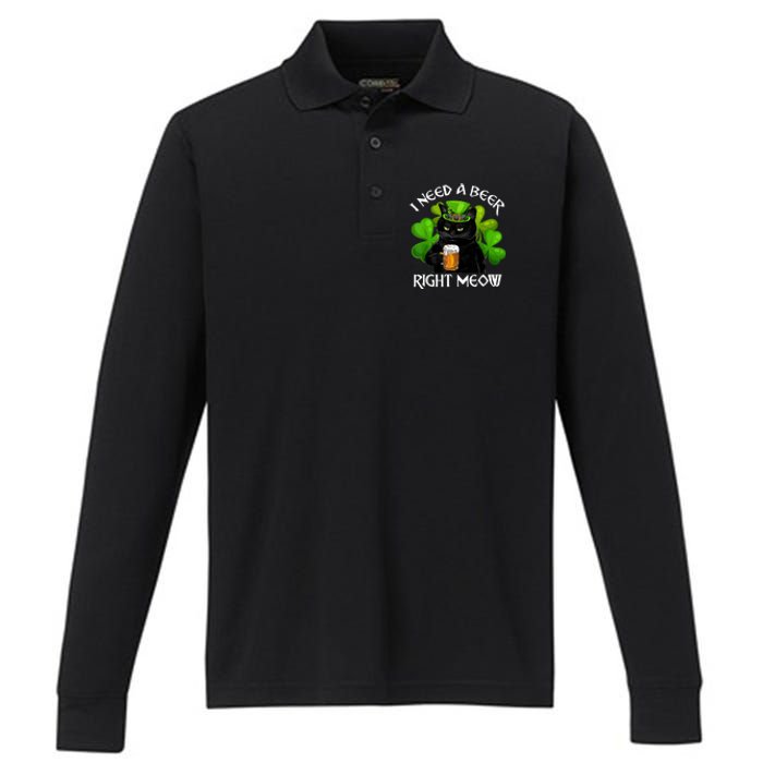 I Need Beer Right Meow Men S St Patrick S Day Performance Long Sleeve Polo