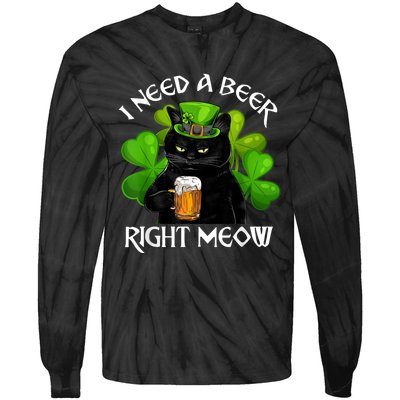 I Need Beer Right Meow Men S St Patrick S Day Tie-Dye Long Sleeve Shirt