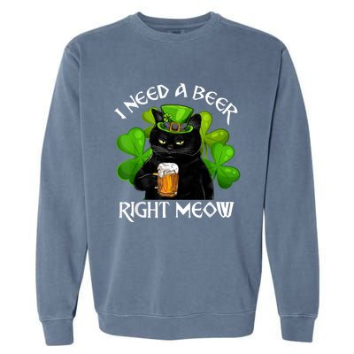 I Need Beer Right Meow Men S St Patrick S Day Garment-Dyed Sweatshirt