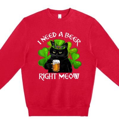 I Need Beer Right Meow Men S St Patrick S Day Premium Crewneck Sweatshirt