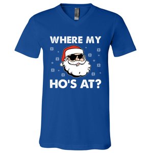 Inappropriate Naughty Christmas Funny Xmas WhereS My Hos At Great Gift V-Neck T-Shirt