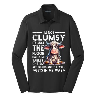 Im Not Clumsy Its Floor Hates Me Tables Chairs Cow Silk Touch Performance Long Sleeve Polo