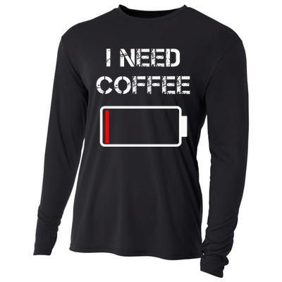 I Need Coffee Funny Coffee Cups Battery Beans Coffee Cooling Performance Long Sleeve Crew