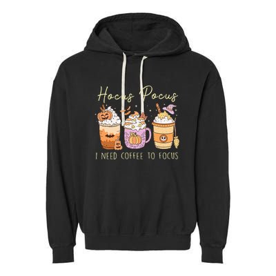 I Need Coffee To Focus Vintage Halloween Garment-Dyed Fleece Hoodie