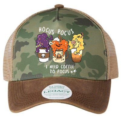 I Need Coffee To Focus Halloween Teacher Girl Legacy Tie Dye Trucker Hat