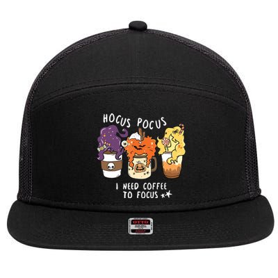 I Need Coffee To Focus Halloween Teacher Girl 7 Panel Mesh Trucker Snapback Hat