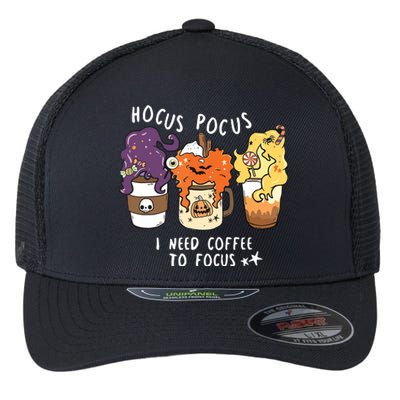 I Need Coffee To Focus Halloween Teacher Girl Flexfit Unipanel Trucker Cap