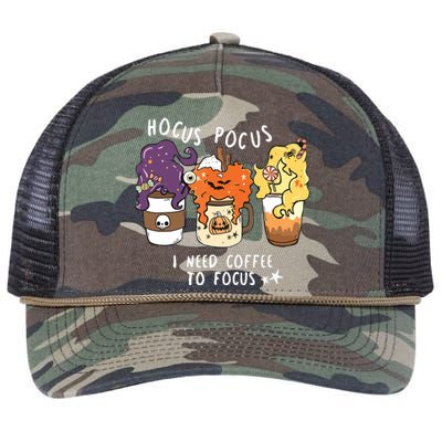 I Need Coffee To Focus Halloween Teacher Girl Retro Rope Trucker Hat Cap