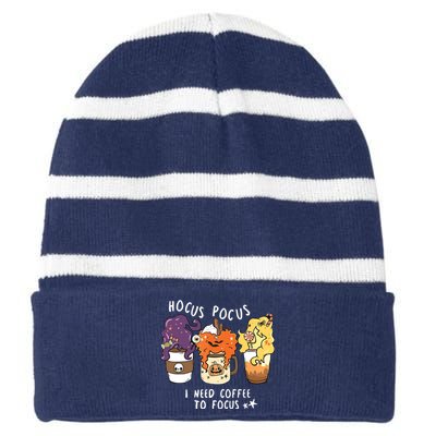 I Need Coffee To Focus Halloween Teacher Girl Striped Beanie with Solid Band