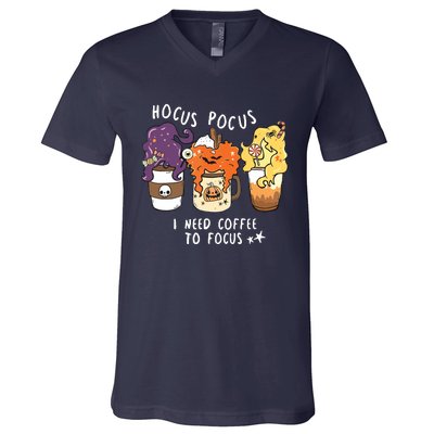 I Need Coffee To Focus Halloween Teacher Girl V-Neck T-Shirt