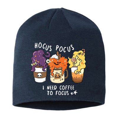 I Need Coffee To Focus Halloween Teacher Girl Sustainable Beanie