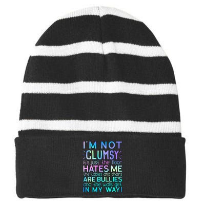 I'm Not Clumsy Funny Sarcastic Sarcasm Funny Saying Striped Beanie with Solid Band