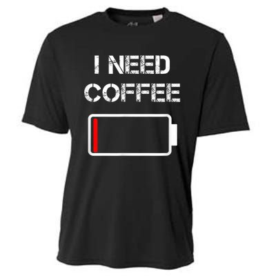 I Need Coffee Funny Coffee Cups Battery Beans Coffee Cooling Performance Crew T-Shirt