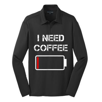 I Need Coffee Funny Coffee Cups Battery Beans Coffee Silk Touch Performance Long Sleeve Polo