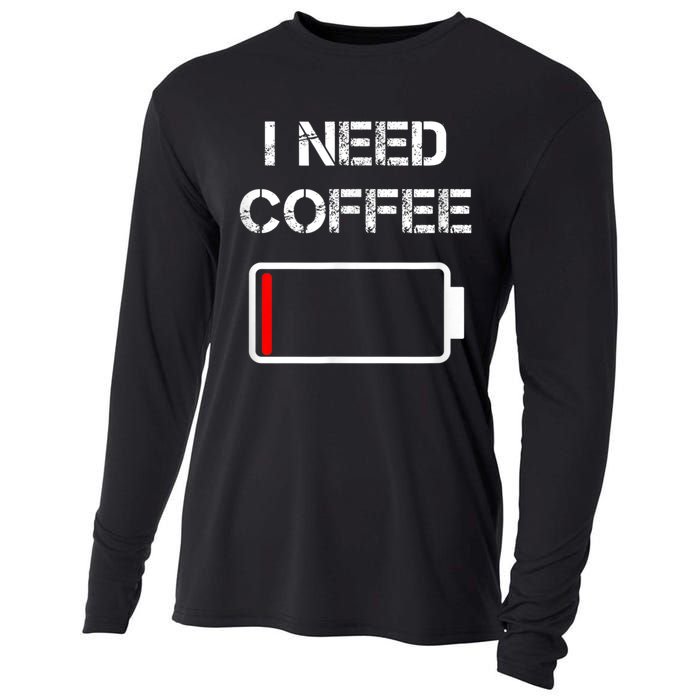 I Need Coffee Funny Coffee Cups Battery Beans Coffee Cooling Performance Long Sleeve Crew