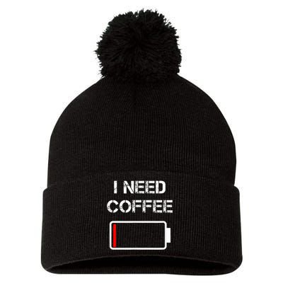 I Need Coffee Funny Coffee Cups Battery Beans Coffee Pom Pom 12in Knit Beanie