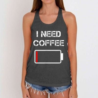 I Need Coffee Funny Coffee Cups Battery Beans Coffee Women's Knotted Racerback Tank