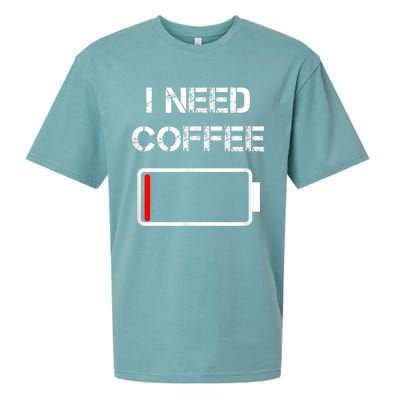 I Need Coffee Funny Coffee Cups Battery Beans Coffee Sueded Cloud Jersey T-Shirt