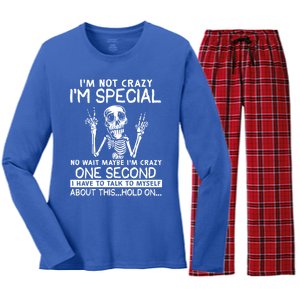 IM Not Crazy Im Special No Wait Maybe IM Crazy 1s Skeleton Gift Women's Long Sleeve Flannel Pajama Set 