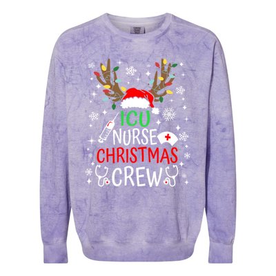 Icu Nurse Crew Reindeer Christmas Icu Nursing Squad Group Cool Gift Colorblast Crewneck Sweatshirt